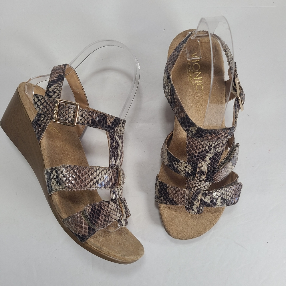 Vionic Glenda Strappy Wedge Natural Snake Women Sandals Comfort Shoes Size 6